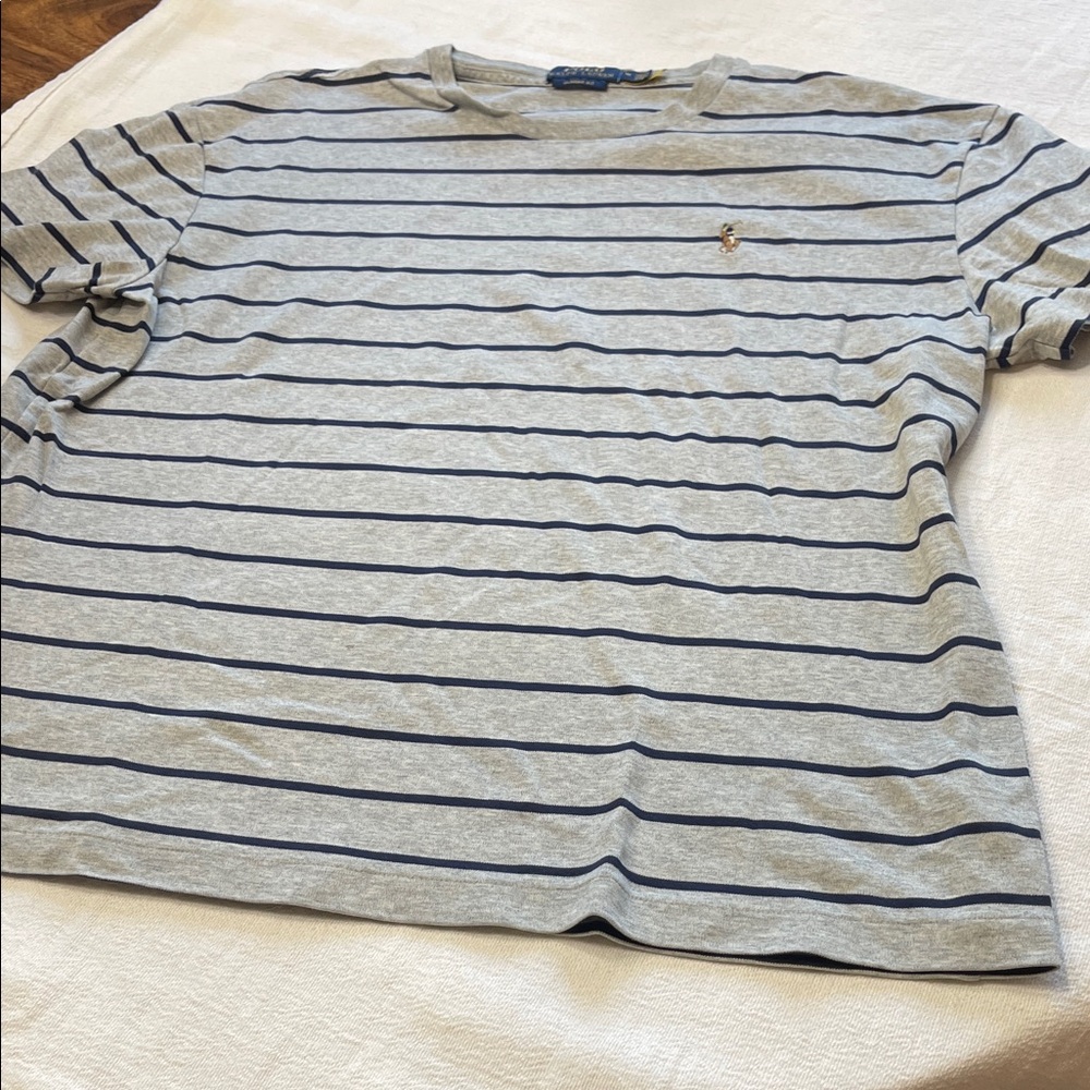 Polo by Ralph Lauren Light Gray & Navy Striped Short Sleeve Tee